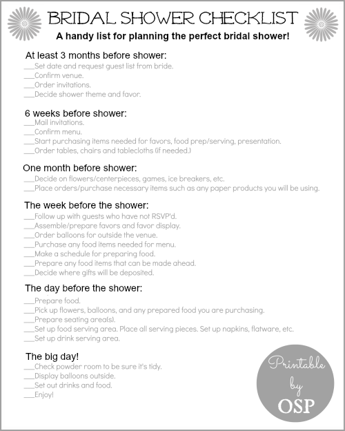 A Wedding Shower Checklist A Wedding Shower Checklist