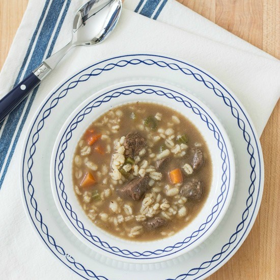 beef barley soup recipe fi Hearty and super simple, this beef barley soup recipe goes from stovetop to table in about an hour! Perfect for busy weeknight dinners or Sunday Supper. Semi-homemade and delicious!