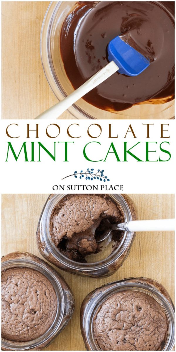 chocolate mint cakes in mason jars Chocolate Mint Cakes. Perfectly sized individual desserts with the yummy combination of chocolate and mint. Use ramekins or mason jars. Perfect for gift giving!