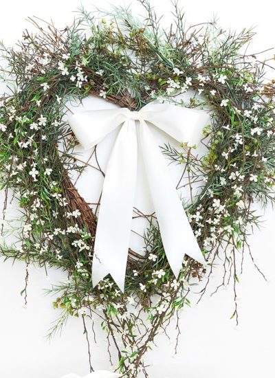 heart wreath with white satin bow fi