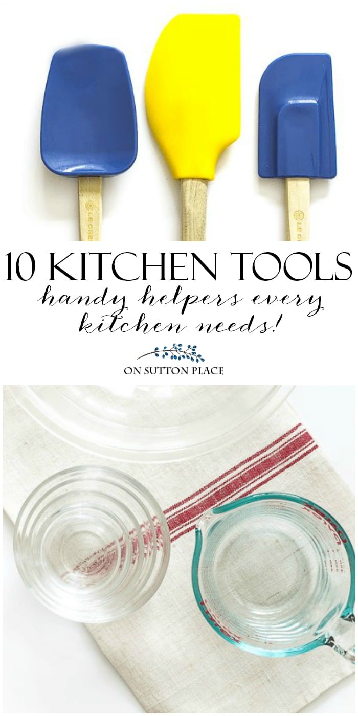 List of handy kitchen tools that will make your time spent baking easier and more fun! A must-have list of items for a well equipped kitchen. #kitchen #kitchentools #baking #bakingtools