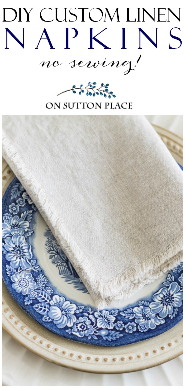 DIY No Sew Linen Napkins. I'm sharing an easy, budget-friendly tutorial to make soft and fluffy cloth napkins with NO SEWING! #linen #custom #custommade #fabric #tutorial #nosew