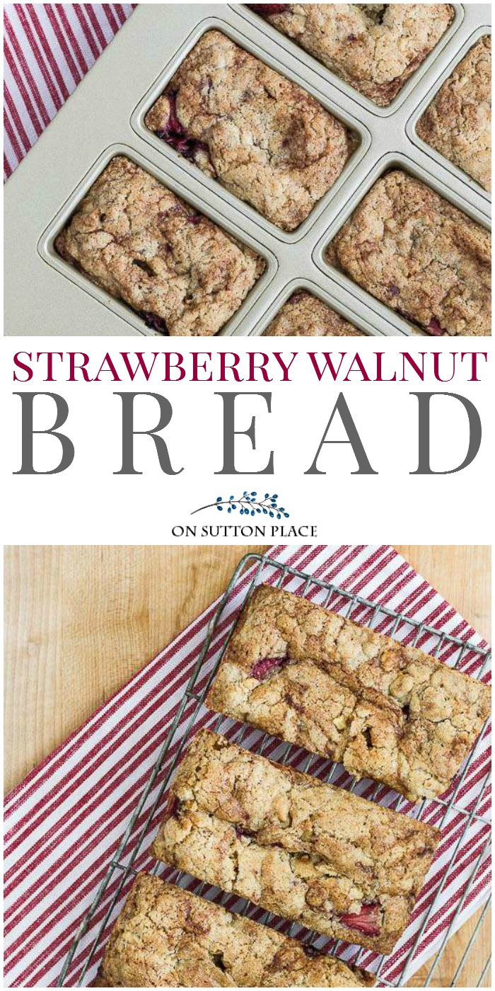 This Strawberry Walnut Bread is crunchy on the outside with amazing texture on the inside. Easy, delicious and uses basic pantry ingredients. #strawberry #strawberrybread #strawberryrecipe #recipe #quickbreadrecipe