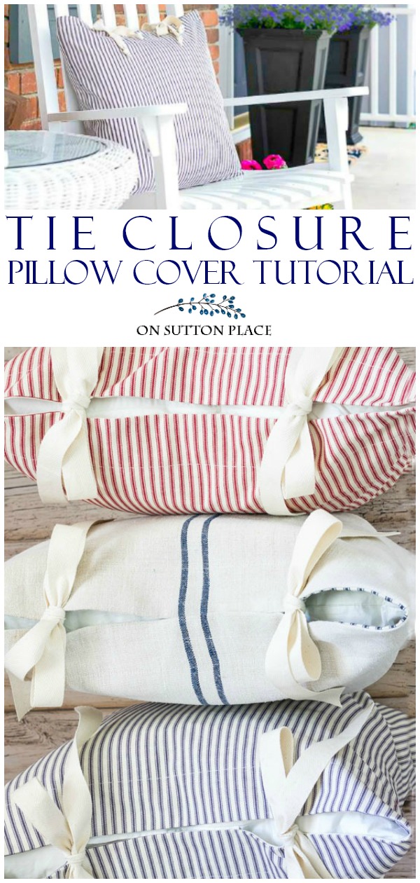 Learn to sew custom pillows on your own with this tie closure tutorial. Includes step-by-step directions that are easy to follow. Only straight line sewing required! #sewing #sewingtutorial #sewingprojects #pillows #decoratingideas #diyproject