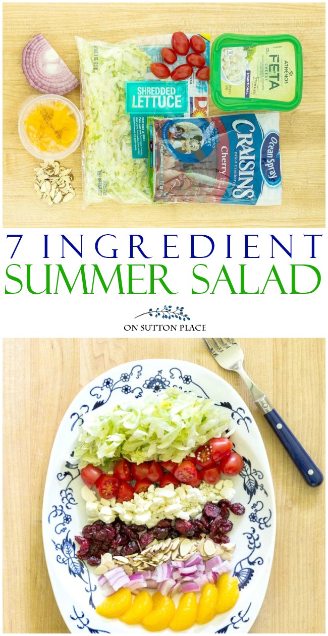 Make this 7 ingredient easy summer salad recipe for fun lunches or simple suppers. Tosses together in just mintues and is full of texture and flavor! #summer #summervibes #salad #lunch #dinner #dinnerrecipes