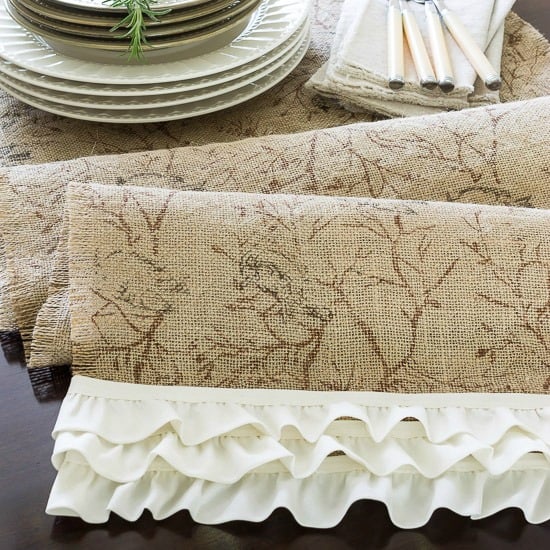 no sew burlap ruffled runner on table fi
