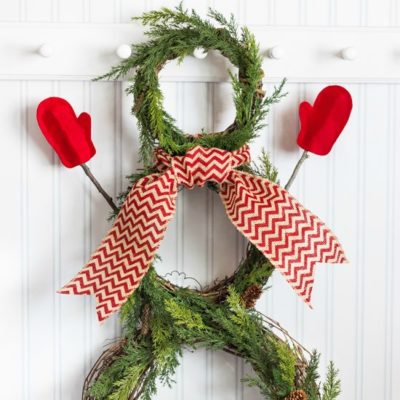 diy snowman wreath with scarf and mittens fi