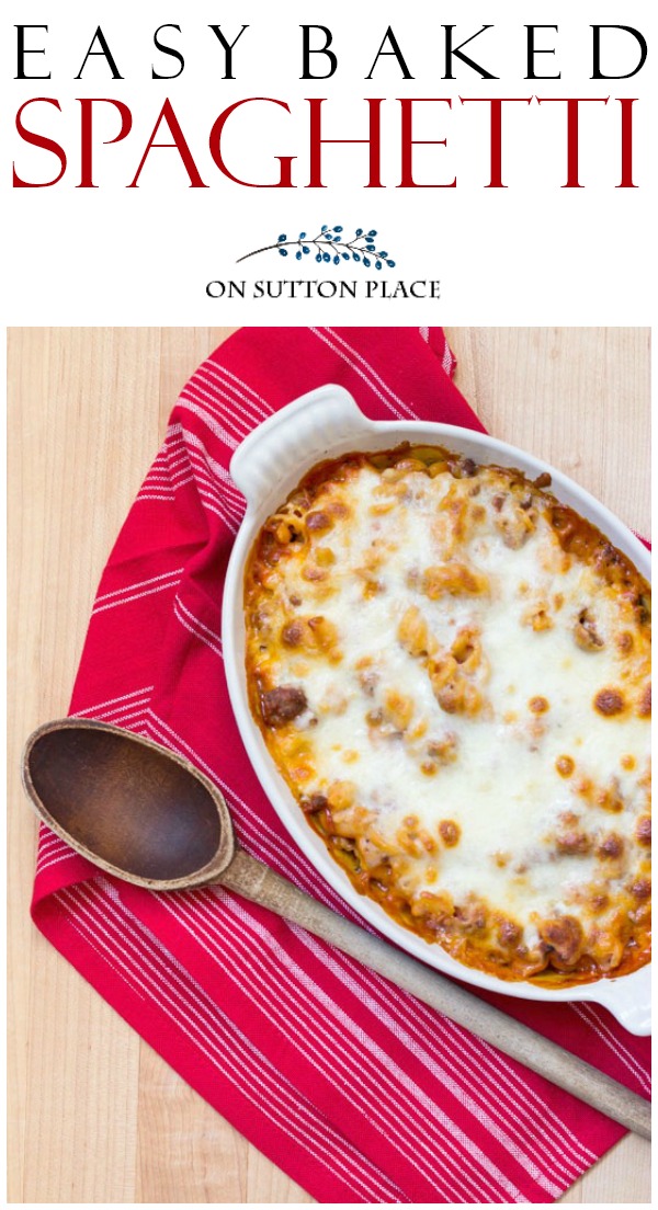 This easy baked spaghetti recipe is sure to become a family favorite! It's kid-friendly, quick, and uses basic ingredients everyone will love. #spaghetti #bakedspaghetti #rotini #pasta #spaghettirecipe #sundaysupper