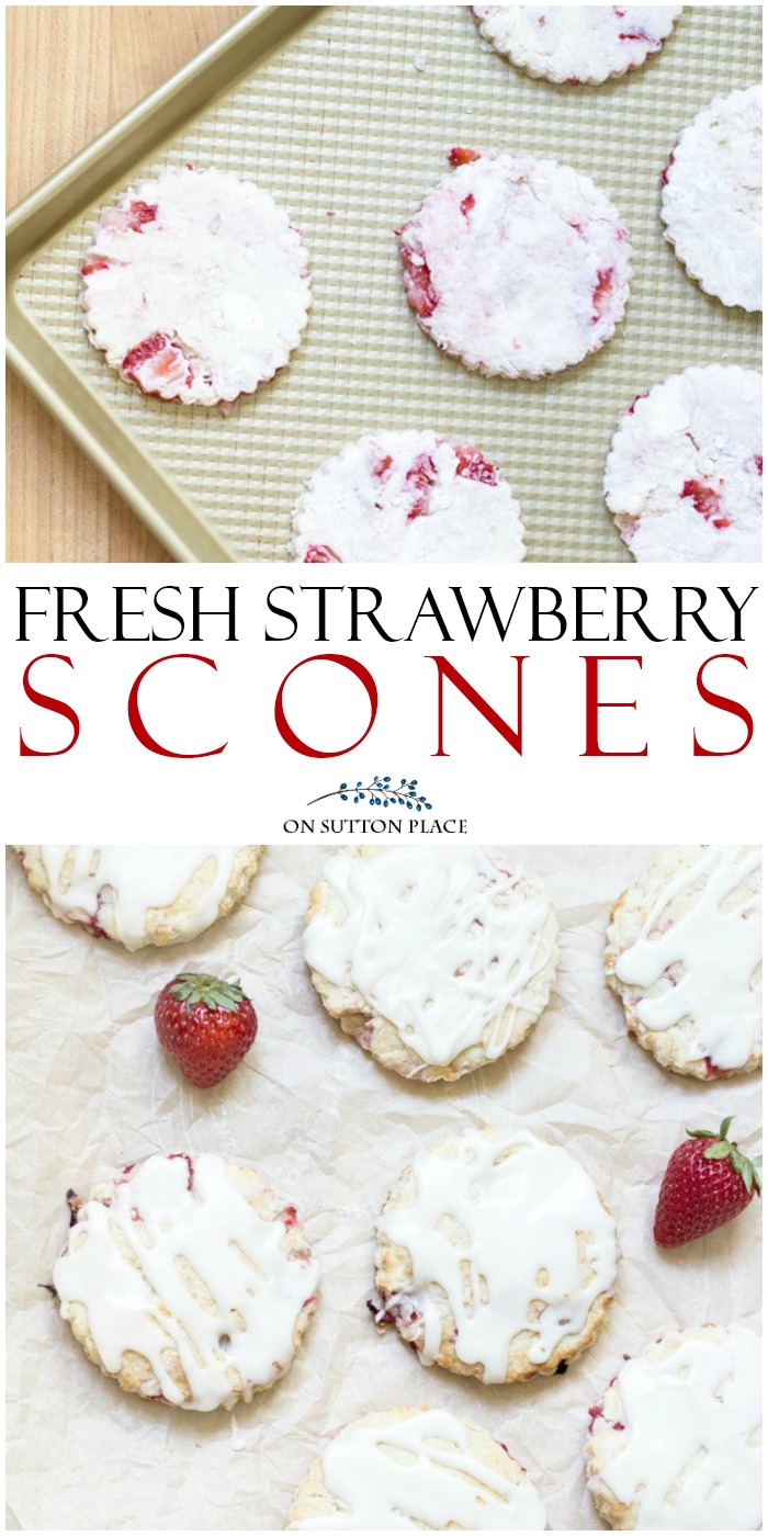 Easy recipe for Fresh Strawberry Scones. Step by step directions with photos that will turn out the perfect scones. The finishing touch is an amazing glaze that adds just the right amount of sweetness! #sconerecipe #scone #strawberryrecipe #strawberries #strawberryscone