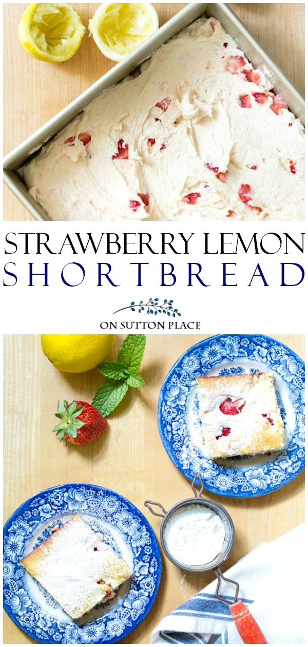 Strawberry Lemon Shortbread Bars: a quick and easy dessert that gets its incredible taste from fresh lemon and strawberries. The perfect shortbread recipe. #shortbread #shortbreadrecipe #strawberry #lemon #strawberryshortbread #lemonshortbread