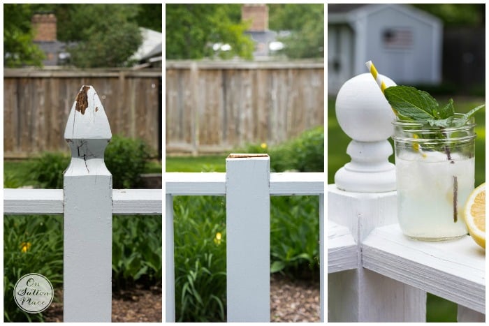 On Sutton Place | The Back | Simple update for a wood deck that includes stain, a railing fix and new accessories. DIY and affordable.
