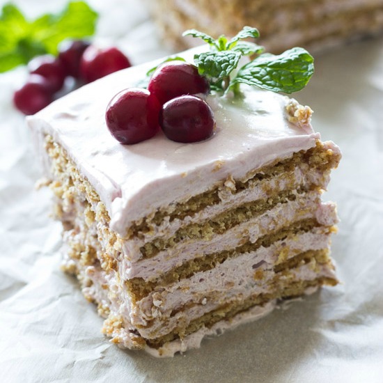 cranberry icebox cake fi Cranberry Icebox Cake | Easy recipe for a no-bake, make-ahead dessert. Perfect for any holiday gathering!