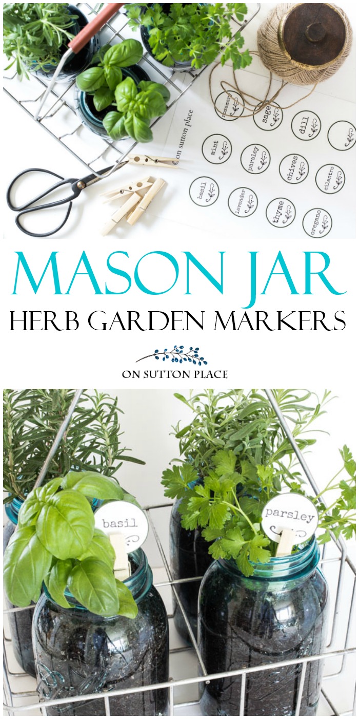 Herb Garden Markers Printable | A free and easy way to mark the herbs in your indoor garden. Totally DIY with free printable included! #herbgarden #masonjar #indoorherbgarden #growingherbs #kitchengarden