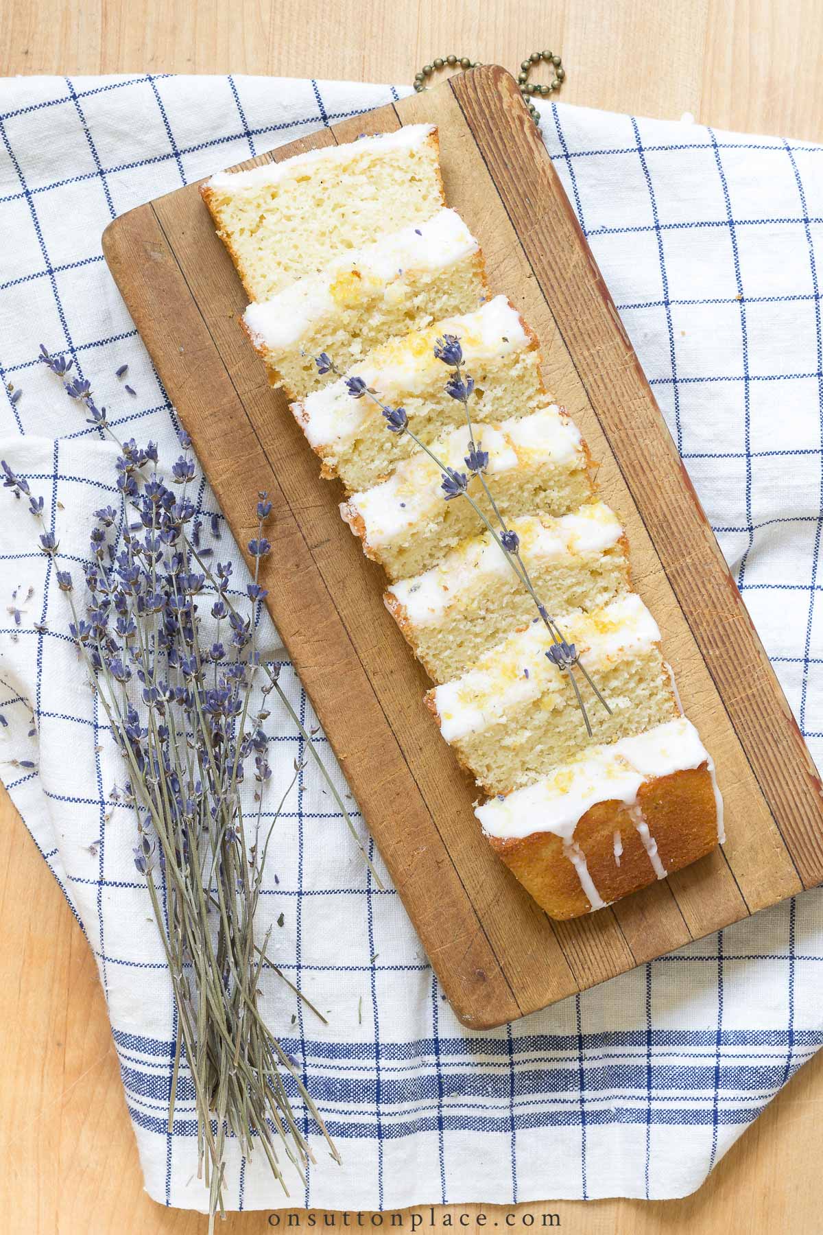 sliced loaf of lavender lemon bread 2022