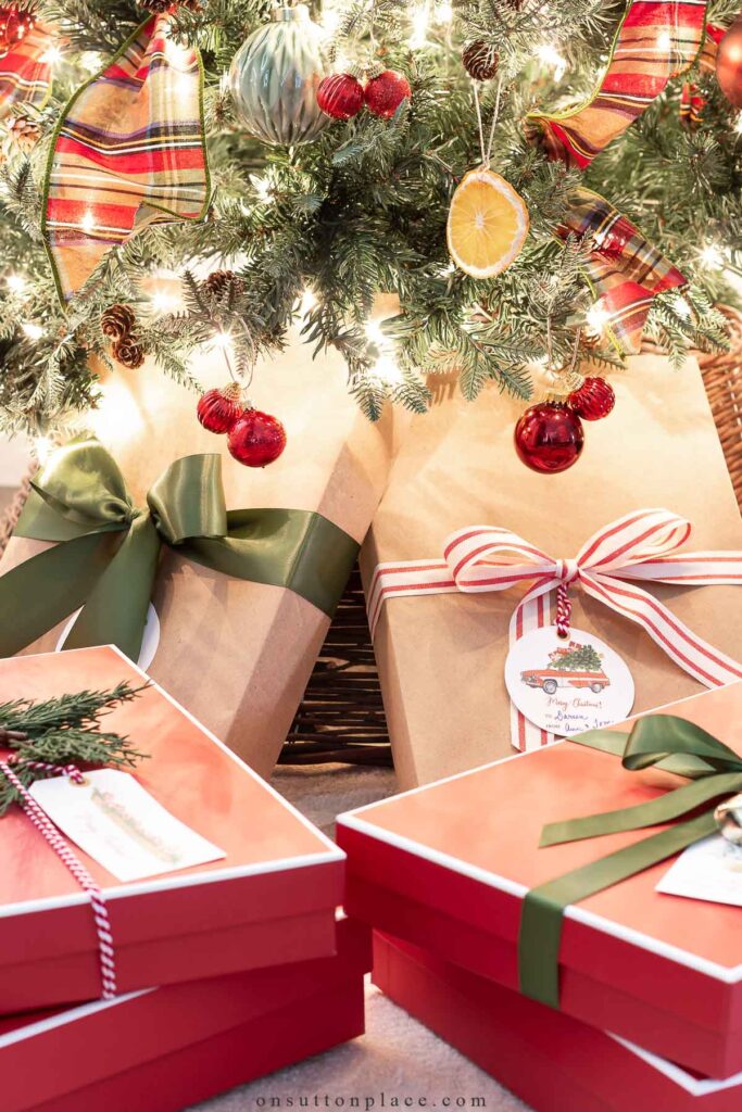 wrapped gifts under Christmas tree