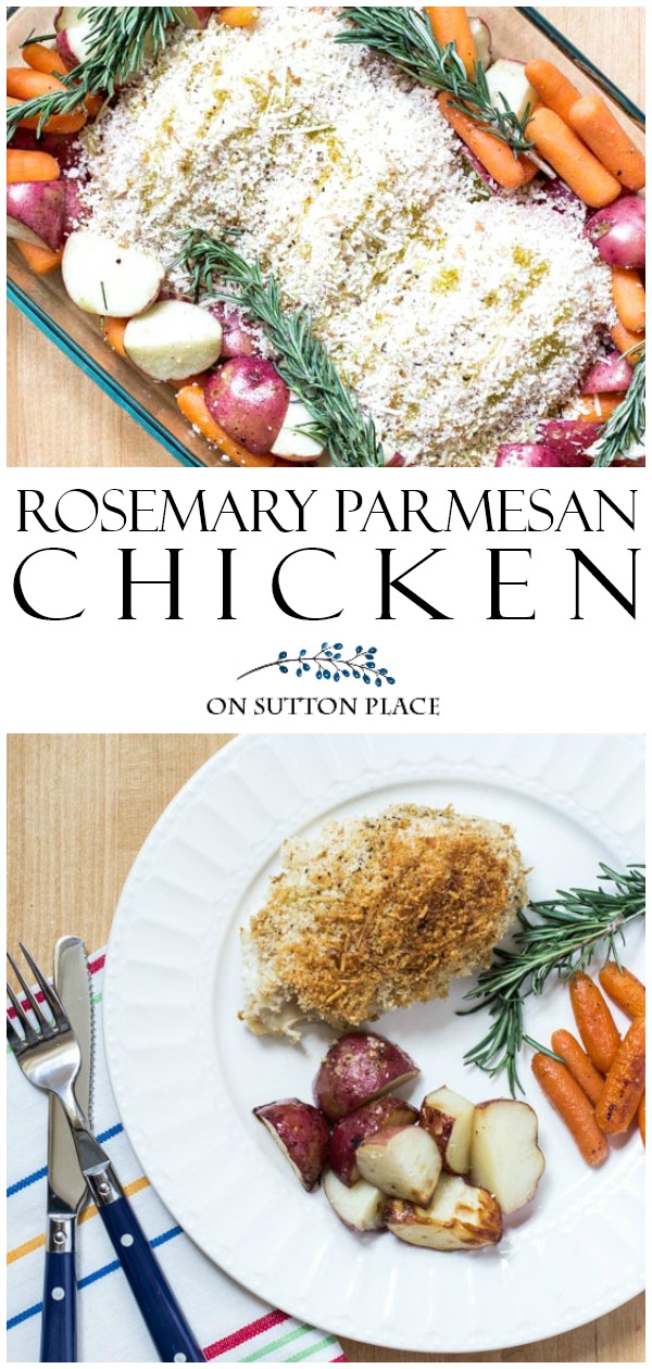 Rosemary Parmesan Chicken Recipe | An easy, family-friendly main dish that can be made all in one pan and in about an hour #chicken #chickenrecipe #recipe #parmesan #rosemary #rosemaryrecipe
