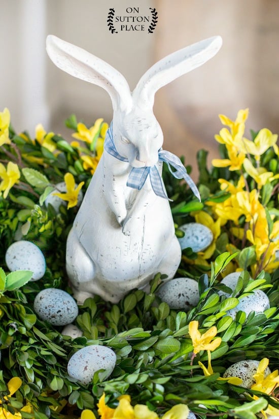 Make a DIY Easter Bunny Nest in just a few minutes! All materials can be easily found at craft stores. Perfect for spring decor and Easter decor.