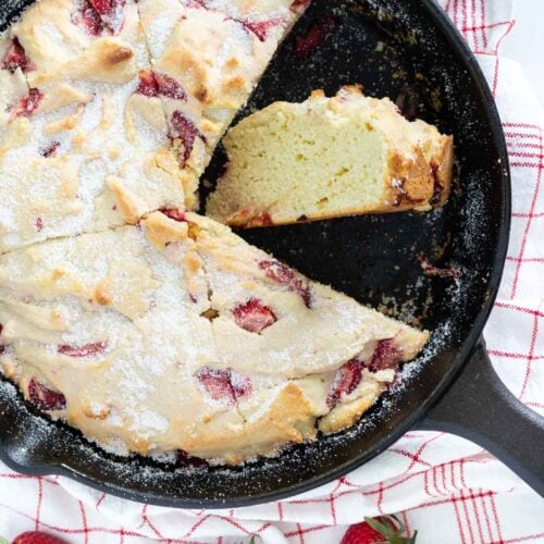 strawberry cake recipe baked in cast iron skillet