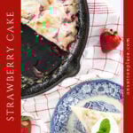 strawberry cake recipe pin with side text