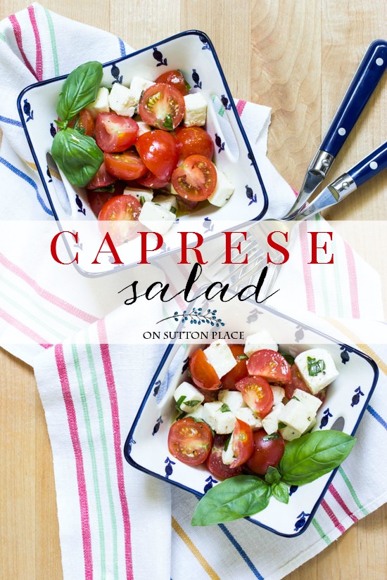 caprese salad pin Easy Caprese Salad Recipe with Cherry Tomatoes | Fresh basil paired with an olive oil & lime juice dressings adds a fresh and tangy taste.