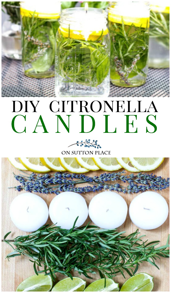 Easy tutorial for making Citronella Herb Floating Candles for your outdoor entertaining. Repel mosquitoes naturally with essential oil, citrus & herbs.
