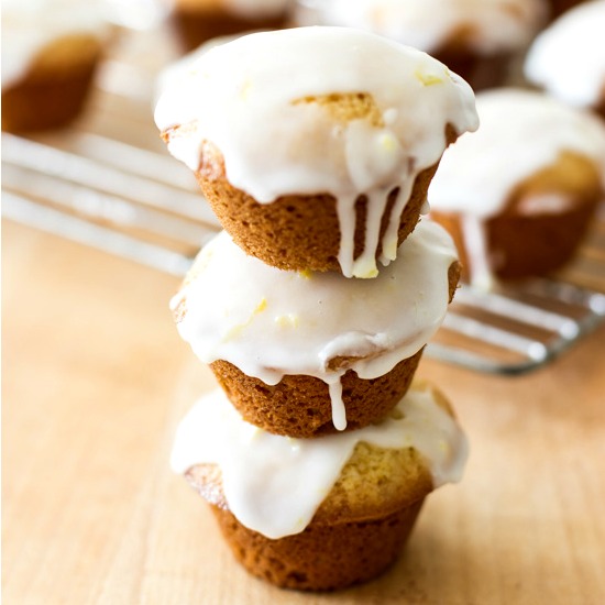 glazed lemon mini muffins fi Glazed Lemon Mini Muffins Recipe that uses basic pantry ingredients. Batter can be used to make lemon quick bread or regular sized lemon muffins.