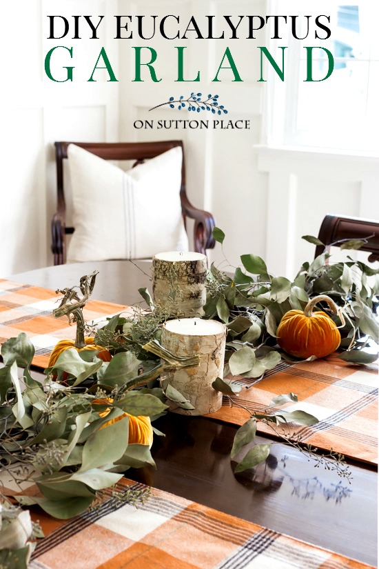 DIY Eucalyptus Garland | Make your own garland from dried, seeded eucalyptus. Easy, step-by-step directions. Eucalyptus centerpiece. Seeded eucalyptus.