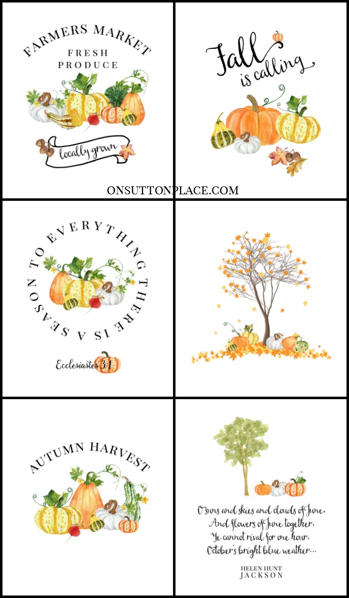 Fall Watercolor Printables | Free DIY Wall Art: Use for seasonal decor, crafts, fall banners, cards, screensavers & more. Easy to download and print. #freeprintable #falldecor