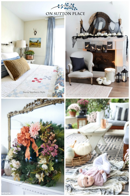 Home Style Saturdays | Fall Arrangement Ideas, Fall Patio, Halloween Mantel, Fall Printables for DIY Wall Art, French Style Fall Guest Bedroom.