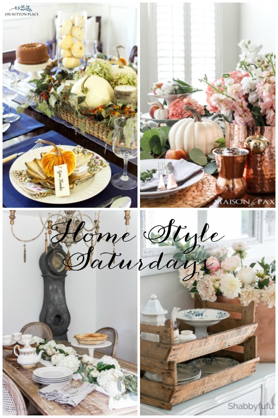 Home Style Saturdays | Fall table setting ideas, carrot pie recipe, fall sunroom decor, decorating with crates & more! Thanksgiving tablescape ideas.