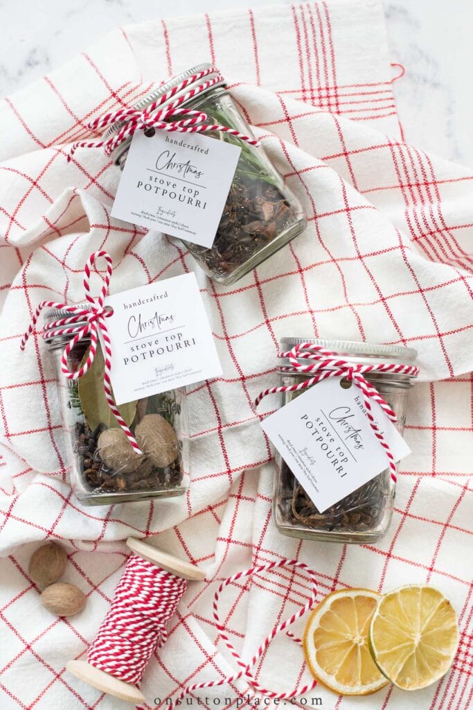 jars of stovetop potpourri with tags