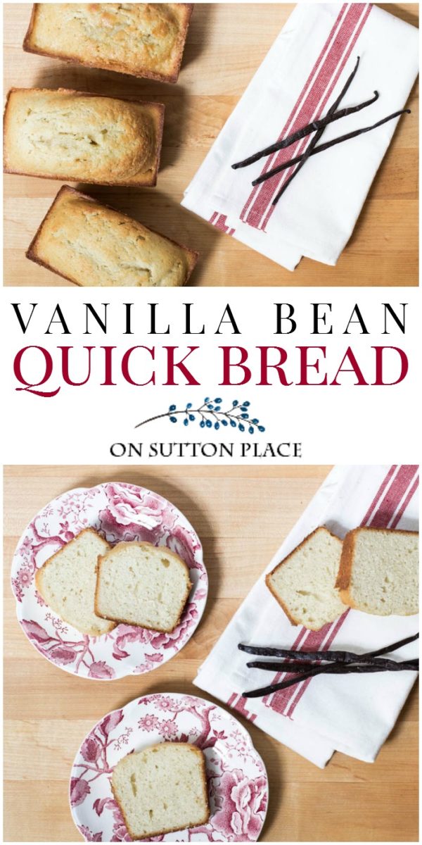 vanilla bean quick bread slices Make this Vanilla Bean Quick Bread Recipe for any occasion. Makes the perfect homemade gift too. Serve as a dessert or snack.