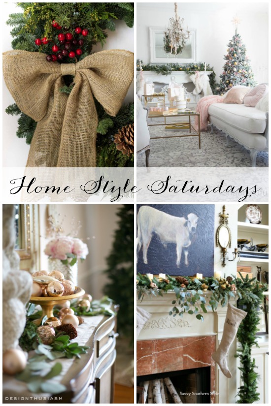 Home Style Saturdays | Blush & Gold Christmas Decor, Christmas Mantel Ideas, Christmas Tree Cheese Board, How to Make a Perfect Bow & French Country Dining Room Christmas Decor.