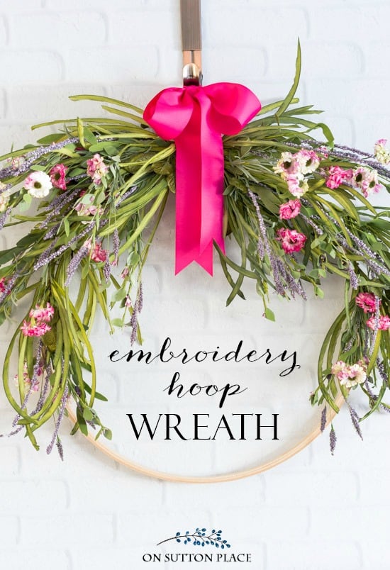 Easy Floral Embroidery Hoop Wreath | Make this floral wreath with an embroidery hoop and basic craft store items. Inexpensive way to dress up your door!