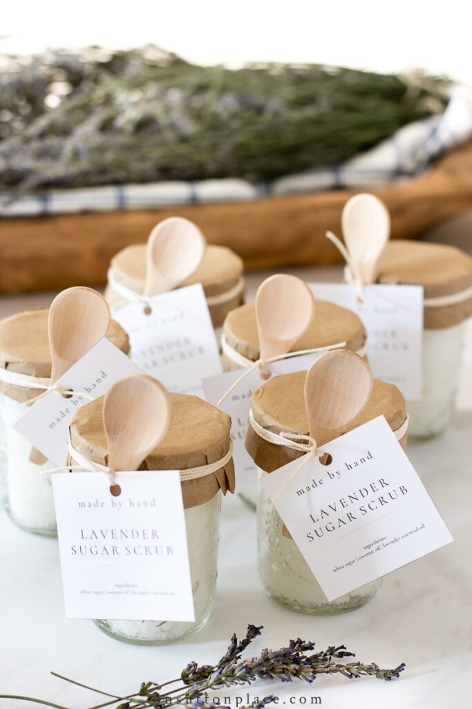 group of jars with lavender sugar scrub2021