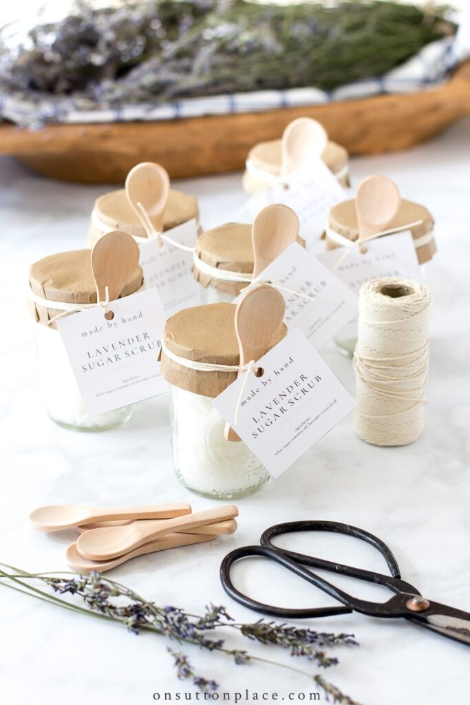 jars of lavender sugar scrub with tags2021