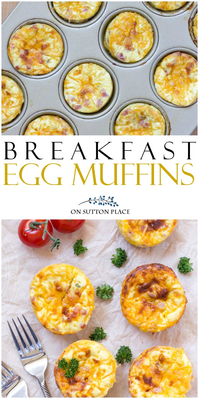 Easy brunch idea! Breakfast Egg Muffins with Ham & Cheese. This make-ahead main dish is perfect for Easter or any family gathering. Can also be made in a 9 x 13 pan.
