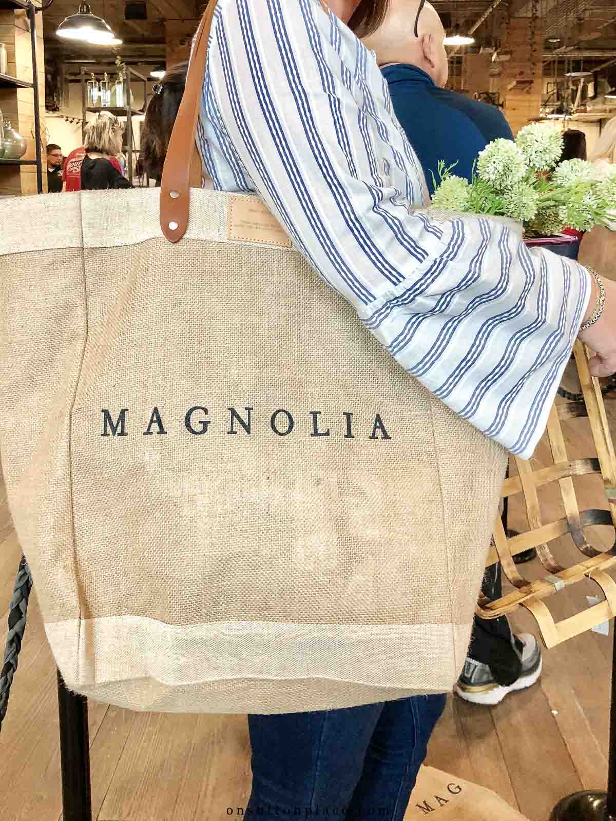 magnolia market tips burlap shopping bag