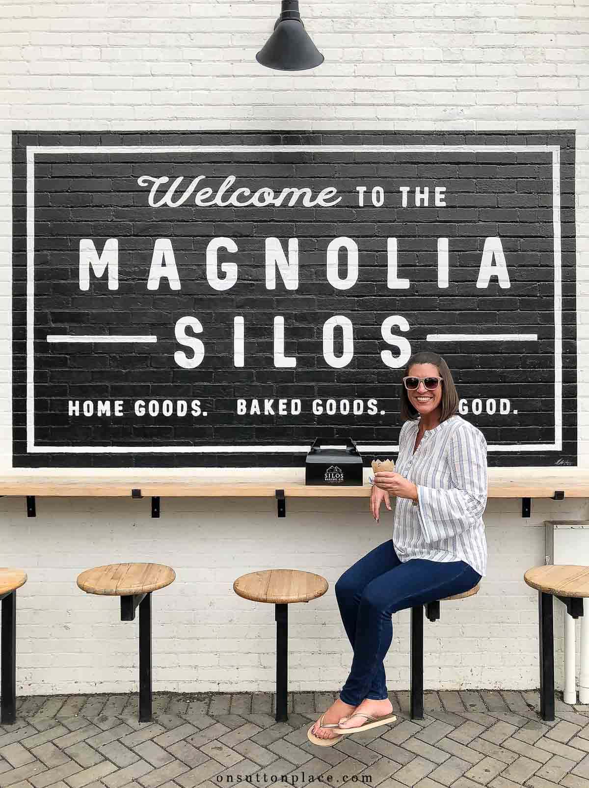 magnolia market tips magnolia silos sign with round seats