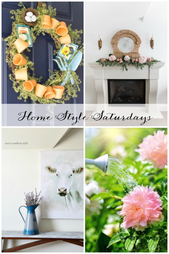Home Style Saturdays: spring home styling tips that include a bedroom, a home tour and a garden wreath. A romantic centerpiece, transforming a dining room, and tips for the beginner gardener.