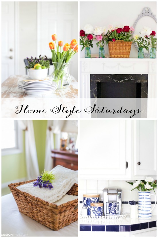 Home Style Saturdays: Home decor & organizing hacks, a boy's bedroom plan, lovely mantel and great room ideas, an easy kitchen coffee station, and simple spring decorating tips.