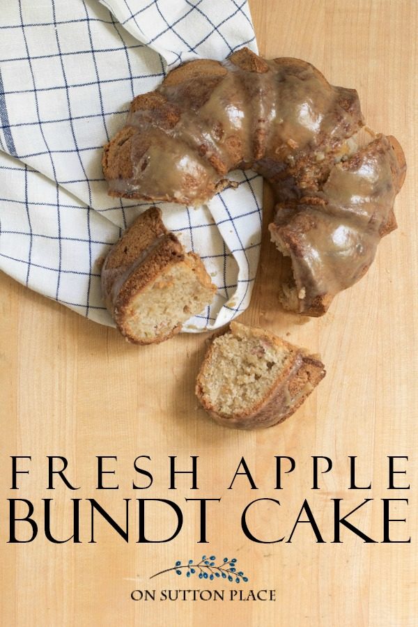 fresh apple bundt cake pin apple bundt cake slices blue checked towel