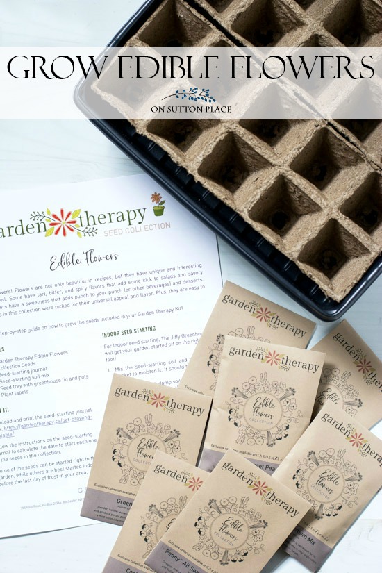 Grow edible flowers for salads, savory dishes, drinks, and dessert recipes. This Garden Therapy Kit from GardenTrends makes it so easy! #garden #gardening #gardenideas #flowers #gardens #flowerpot