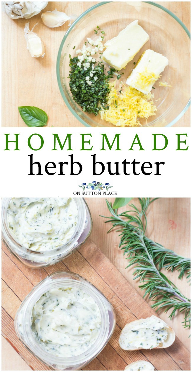 Learn how to make homemade butter using fresh herbs and fruit. It's easy and is the perfect topping for breads, bagels, and biscuits. #butter #homemade #recipe #recipeoftheday #strawberry #strawberrybutter #herbbutter