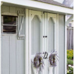 garden shed paint color ideas pin with text