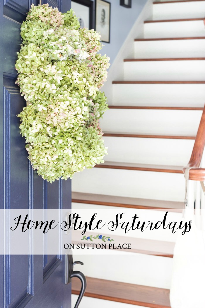 A fall kitchen tour along with a fall front door, shopping for farmhouse furniture, fall decor on the deck, a vintage wood hanger craft, and a dried hydrangea wreath tutorial.
