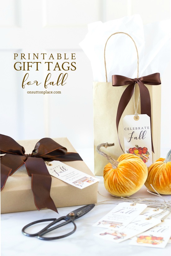 Use these fall printable gift tags to give your gift-giving during the autumn months a custom touch. Just download, print, and cut out! #fall #autumn #freeprintable #printable #gifttag #printablegifttag #celebratefall #falliscalling #happyfall #pumpkins #apples
