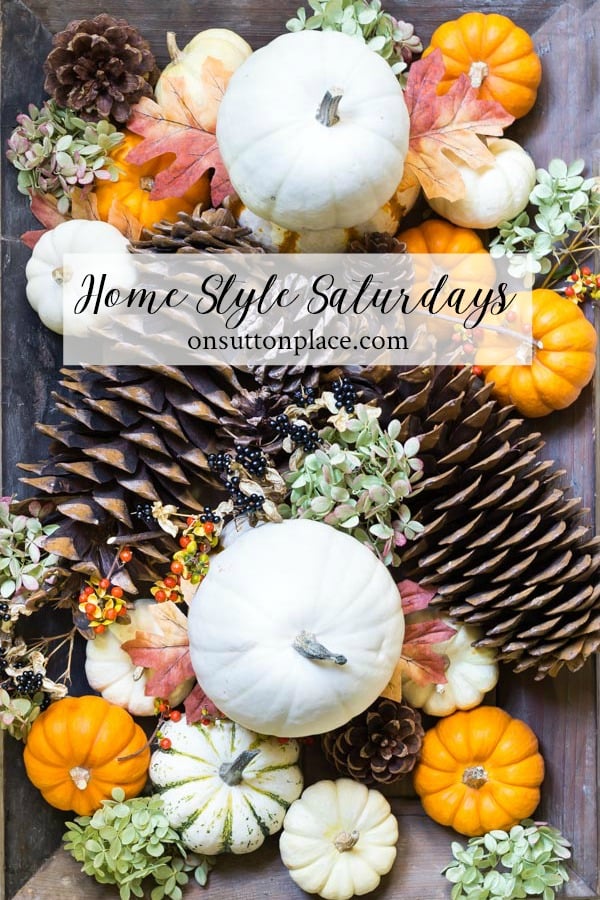 Home Style Saturdays: A beautiful master bathroom before & after, fall sunroom decor, virtual room design, outdoor fall ideas, natural fall centerpiece ideas.