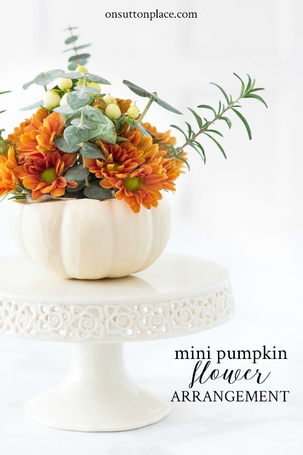 Make these mini pumpkin flower arrangements for a fall dinner party or your family Thanksgiving celebration. They are a great way to dress up your table setting and they make the perfect favor!