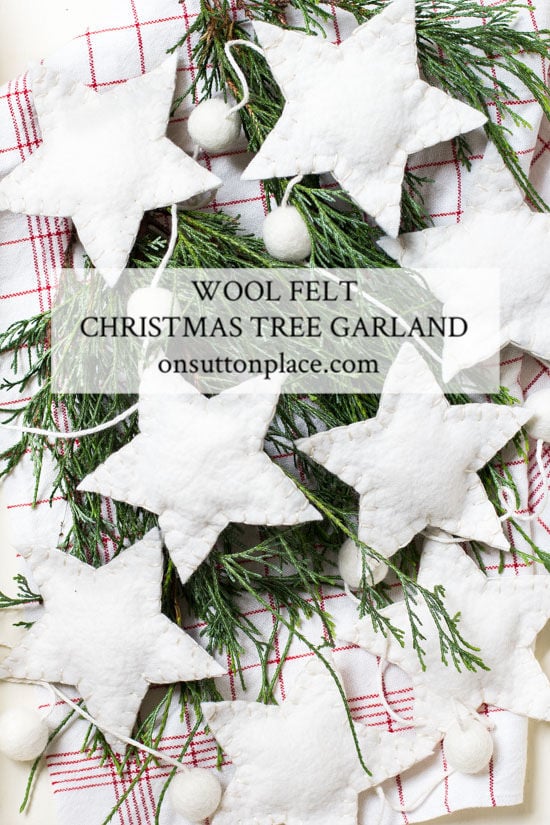 How to make this adorable star Christmas tree garland from wool felt and wool felt balls. All sources and instructions are included!